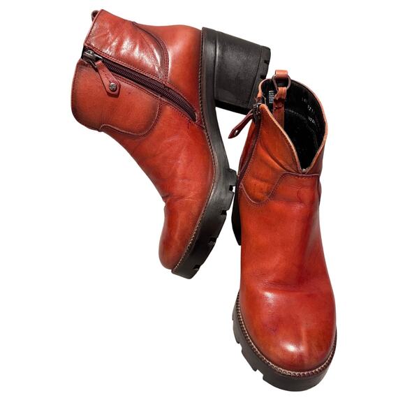 Carlo Rossetti Size 7.5 Burgundy Leather Chunky Heel Platform Booties Side Zip - Picture 2 of 14
